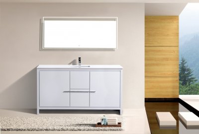 Dolce, KubeBath, 60" High Gloss White Modern Bathroom Vanity w/ Quartz Top