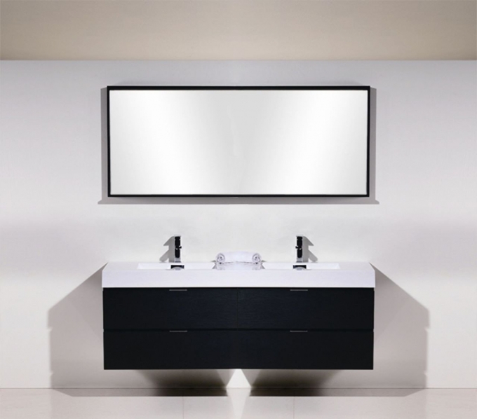 Bliss 72", Kubebath Black Wall Mount Modern Bathroom Vanity, Double Sink