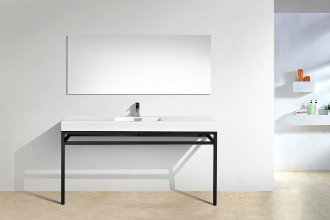 Haus 60", Kube Stainless Steel, Matte Black Modern Bathroom Vanity