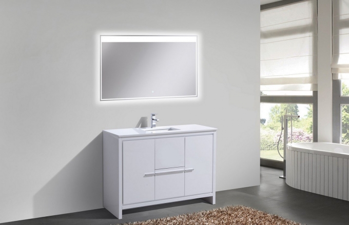 Dolce, KubeBath, 48" High Gloss White Modern Bathroom Vanity w/ Quartz Top