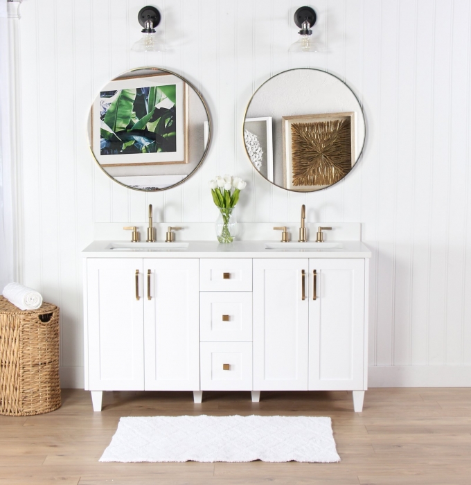 Bridgeport 60", Teodor Satin White Vanity w/ Blumotion , Double Sink