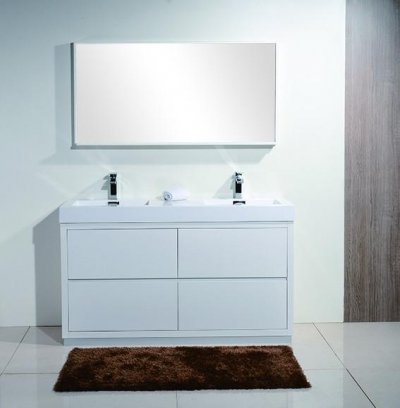 Bliss 60", Kubebath Modern Gloss White Vanity, Double Sink