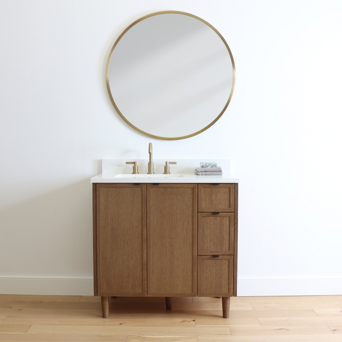 Cape Breton 36", Mid Century Oak Vanity w/ Blumotion , Left Sink