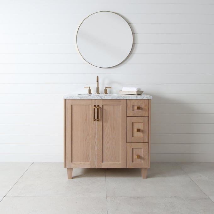 Bridgeport 36", Teodor White Oak Vanity w/ Blumotion , Left Sink