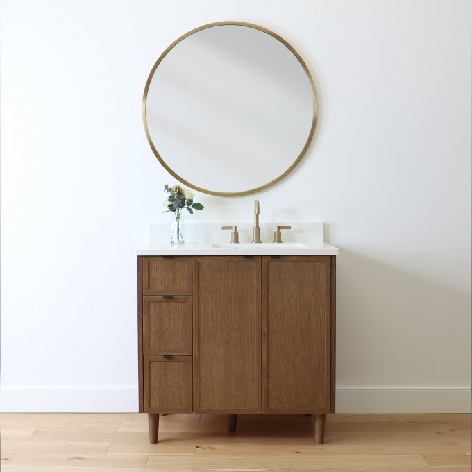 Cape Breton 36", Mid Century Oak Vanity w/ Blumotion , Right Sink