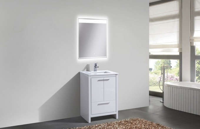 Dolce, KubeBath, 24" High Gloss White Modern Bathroom Vanity w/ Quartz Top