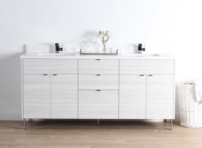 Austin 72", Teodor Modern Whitewashed Ash Vanity w/ Blumotion