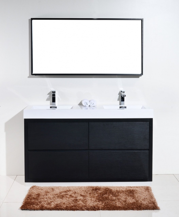 Bliss 60", Kubebath Modern Black Vanity, Double Sink