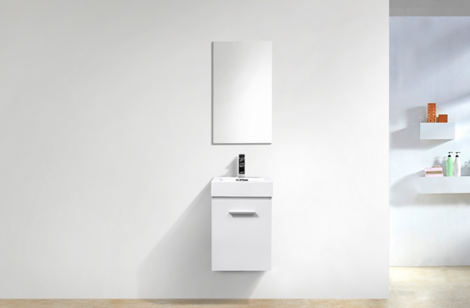 Bliss 16", Kubebath High Gloss White Wall Mount Modern Bathroom Vanity