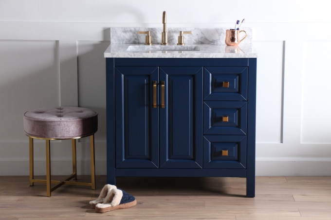 Berkeley 36", Cobalt Blue Bathroom Vanity, Left Sink