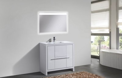 Dolce, KubeBath, 36" High Gloss White Modern Bathroom Vanity w/ Quartz Top