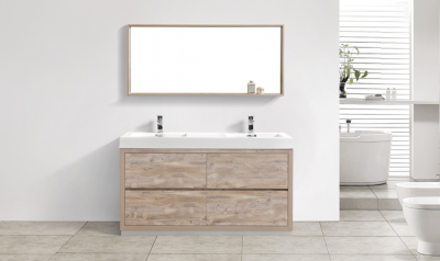 Bliss 60", Kubebath Modern Maple Grey Vanity, Double Sink