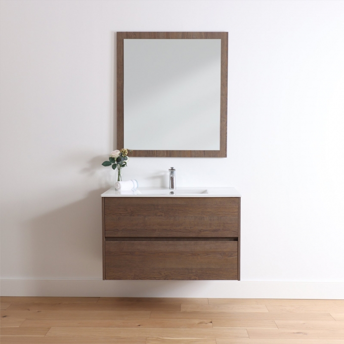 Anton 36", Wall Mount Walnut Vanity with Ceramic Top