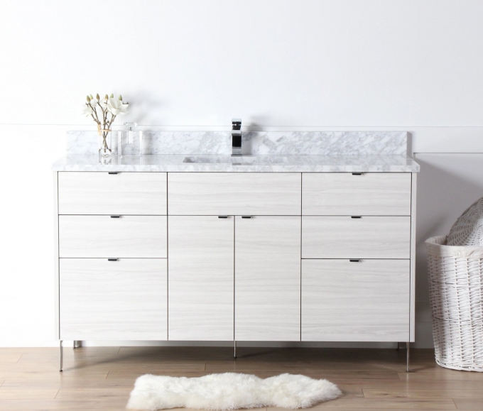 Austin 60", Teodor Modern Whitewashed Ash Vanity