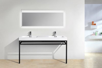 Haus 60", Kube Stainless Steel Modern, Matte Black Bathroom Vanity, Double Sink
