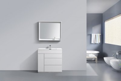 Milano 36" High Gloss White Modern Bathroom Vanity