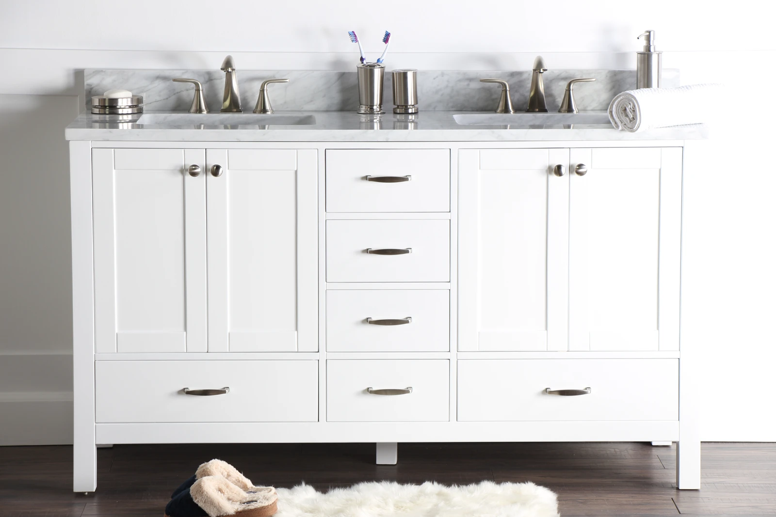 Abigail 60", Naos, Bright White Bathroom Vanity, Double Sink